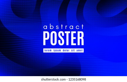Abstract Blue Background. Landing Page Concept. Fluid Shapes Composition with Wave Stripes. Linear Gradient Poster for Web Design. Movement and Distortion Effect. Futuristic Blue Abstract Background.