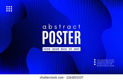 Abstract Blue Background. Landing Page Concept. Fluid Shapes Composition with Wave Stripes. Linear Gradient Poster for Web Design. Movement and Distortion Effect. Futuristic Blue Abstract Background.