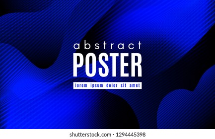 Abstract Blue Background. Landing Page Concept. Fluid Shapes Composition with Wave Stripes. Linear Gradient Poster for Web Design. Movement and Distortion Effect. Futuristic Blue Abstract Background.