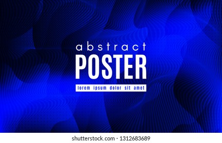 Abstract Blue Background. Landing Page Concept. Fluid Shapes Composition with Wave Stripes. Linear Gradient Poster for Web Design. Movement and Distortion Effect. Futuristic Blue Abstract Background.