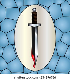 abstract blue background and a large ceremonial knife