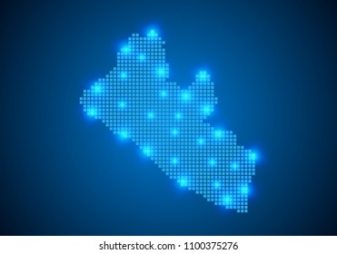 Abstract blue background with Liberia map, internet line, connected points. Liberia map with dot nodes. Global network connection concept. Wire frame 3D mesh polygonal network line. vector.