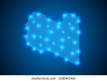 Abstract blue background with Libya map, internet line, connected points. Libya map with dot nodes. Global network connection concept. Wire frame 3D mesh polygonal network line. vector.