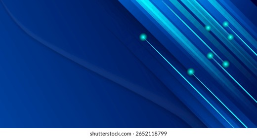 Fondo azul Abstractas con líneas diagonales claras. Diseño de luz de movimiento. Tecnología futurista líneas rayadas con efecto de luz sobre fondo azul. Espacio para texto. Ilustración vectorial
