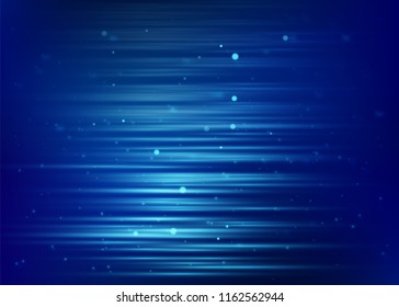 Abstract blue background with light dot particles and lines effect. Speed motion design. Dynamic blur texture. Technology stream vector illustration.