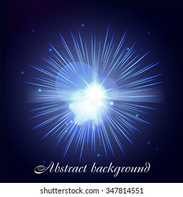 Abstract blue background with light effects. Vector magic effect with radial blur and bokeh. Cover with Firework for holiday