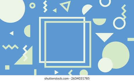 Abstract blue background with light green shapes and playful minimal forms. Perfect for youth-oriented and web-based creative projects.
