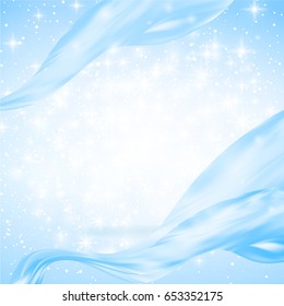 Abstract blue background with light, lines, sparks and stars. silk ribbons are curving and flying. Copyspace for your text. blurred and bokeh effect. vector illustration