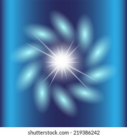 Abstract blue background lighting swirl flare with burst