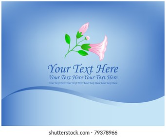 Abstract blue background with located on it bloomed with flowers and place for the inscription