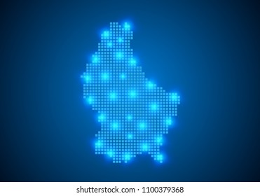 Abstract blue background with Luxembourg map, internet line, connected points. Luxembourg map with dot nodes. Global network connection concept. Wire frame 3D mesh polygonal network line. vector.