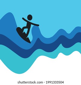 abstract blue background with a man on a surf board