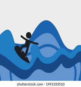 abstract blue background with a man on a surf board