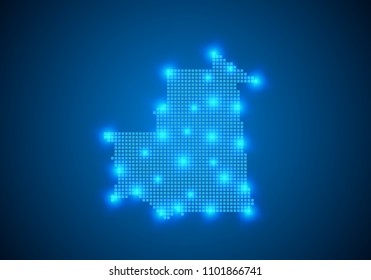 Abstract blue background with Mauritania map, internet line, connected points. Mauritania map with dot nodes. Global network connection concept. Wire frame 3D mesh polygonal network line. vector.