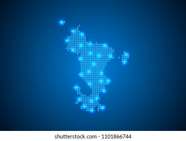 Abstract blue background with Mayotte map, internet line, connected points. Mayotte map with dot nodes. Global network connection concept. Wire frame 3D mesh polygonal network line. vector.