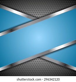 Abstract blue background with metallic design. Vector illustration