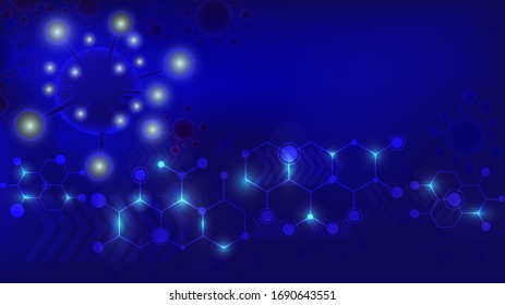Abstract blue background of molecular structures. Molecules or DNA strand, innovation technology, science and medicine concept, genetic engineering, neural network, Technological, scientific research.