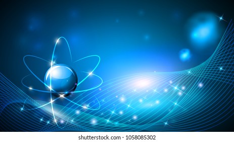 Abstract blue background with molecule and beautiful glowing wave