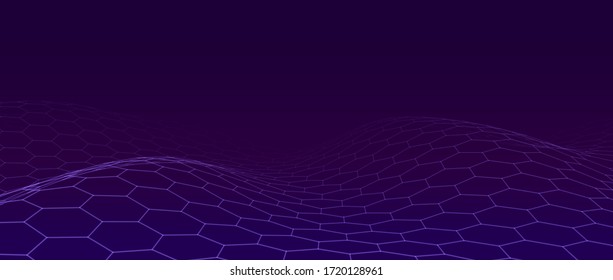 Abstract blue background of moving particles. Futuristic mesh. A large amount of data. Vector illustration