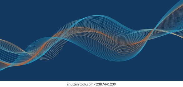 Abstrakter blauer Hintergrund mit mehrfarbigen orangefarbenen Linien