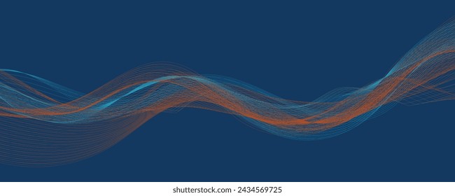 Abstract blue background with multicolored orange wavy lines