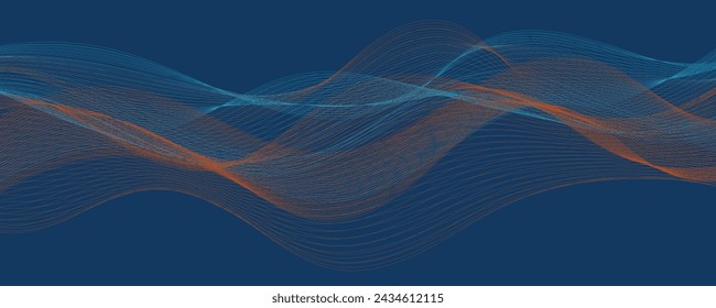 Fondo azul abstracto con líneas onduladas naranja multicolor