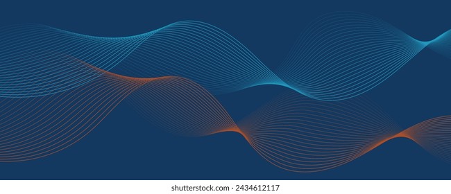 Abstract blue background with multicolored orange wavy lines