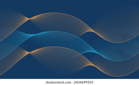 Fondo azul abstracto con líneas onduladas naranja multicolor