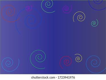 abstract blue background with multi-colored spirals and place for your text