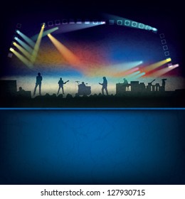 Abstract Blue Background With Music Stage And Rock Group