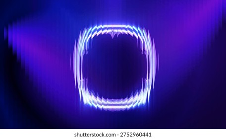 Abstract blue background with a neon glowing circular frame and spotlights, ribbed glass effect. Futuristic Y2K style. For websites, presentations, and promotional materials. Vector.