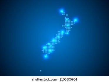 Abstract blue background with New Zealand map, internet line, connected points. New Zealand map with dot nodes. Global network connection concept. Wire frame 3D mesh polygonal network line. vector.