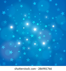 Abstract blue background night sky with stars.  Vector illustration. Layered.
