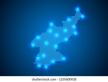 Abstract blue background with North korea map, internet line, connected points. North korea map with dot nodes. Global network connection concept. Wire frame 3D mesh polygonal network line. vector.