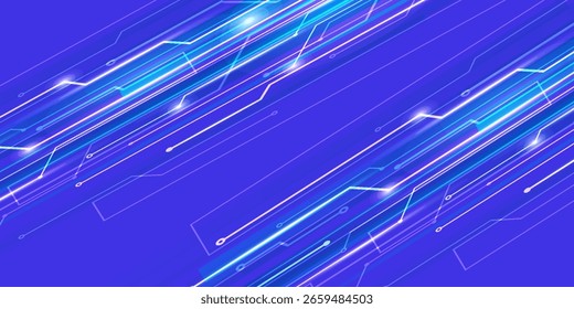 Fondo azul Abstractas en tech bg. Placa madre de computadora con un chip, procesador y semiconductor. Ilustración vectorial digital