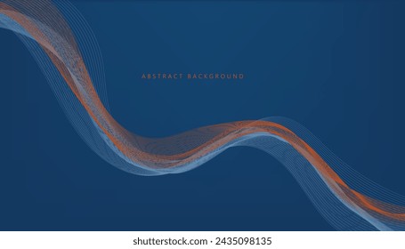 Fondo azul abstracto con líneas onduladas naranja azul