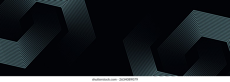 Abstract blue background with overlap layer. Glowing geometric shape lines. Modern gradient square lines pattern design. Minimal geometric.