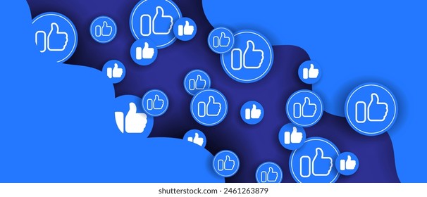 Abstract blue background with overlap and like sign. Cover template. Banner for social media. Vector EPS 10