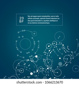 Abstract blue background with overlapping circles and dots.