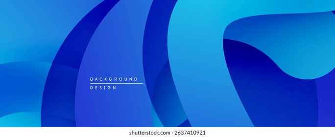 Abstract blue background. Overlapping curved shapes create dynamic visual effect. Smooth gradients offer modern aesthetic.