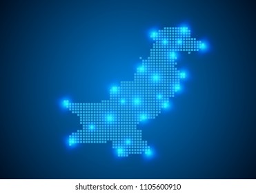 Abstract blue background with Pakistan map, internet line, connected points. Pakistan map with dot nodes. Global network connection concept. Wire frame 3D mesh polygonal network line. vector.