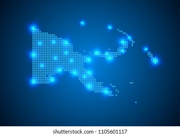 Abstract blue background with Papua New Guinea map, internet line, connected points. Papua New Guinea map with dot nodes. Global network connection concept. Wire frame 3D mesh polygonal network line. 