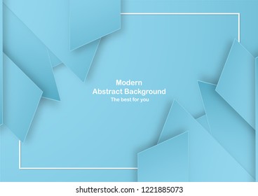 Abstract blue background with pastel color. Template for business presentation, cover, invitation, poster, advertisement, banner. New trend of vector illustration design in 3D paper cut.