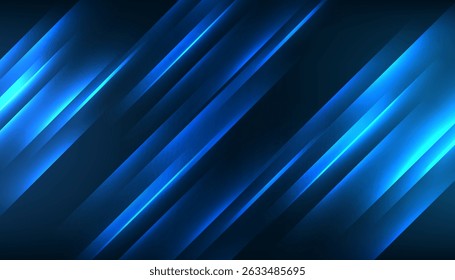 Abstrakter blauer Hintergrund mit perspektivischen Linien und Glühlichtern, Vektorgrafik