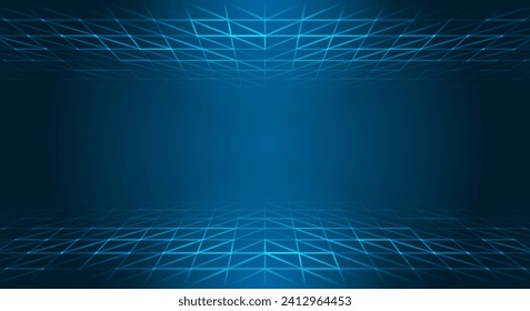 Abstract blue background in perspective from triangles. Technological template for presentation. Modern vector geometric concept for banner