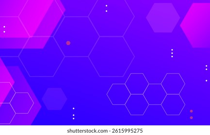 Abstract blue background with pink hexagons. Vector illustration