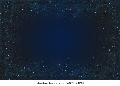 Abstract blue background. Polygonal  low poly wireframe illustration looks like stars in the blask night sky in spase or flying glass shards. Digital web, internet design