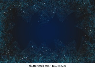 Abstract blue background. Polygonal  low poly wireframe illustration looks like stars in the blask night sky in spase or flying glass shards. Digital web, internet design
