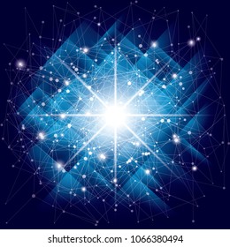 Abstract Blue Background. Abstract polygonal space low poly dark background with connecting dots and lines. Vector science background. 