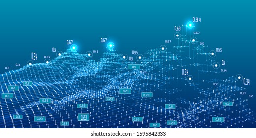 Abstract blue background of predictive analysis. Big data. Quantum virtual cryptography. Blockchain. Business and science visualization of artificial intelligence.  